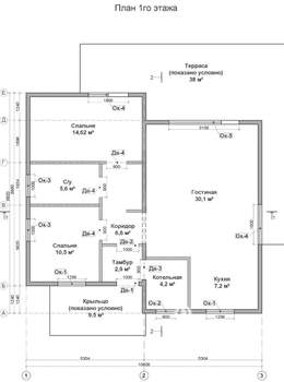 Дом 98м&sup2;, 1-этажный, участок 8 сот.  