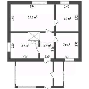 Дом 57м&sup2;, 1-этажный, участок 7 сот.  