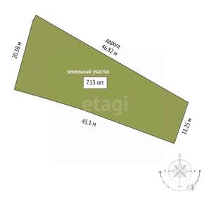 Дом 45м², 1-этажный, участок 6 сот.  