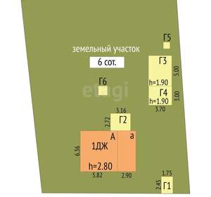 Дом 60м², 1-этажный, участок 6 сот.  