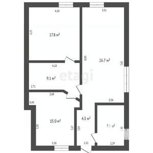 Дом 80м&sup2;, 1-этажный, участок 8 сот.  