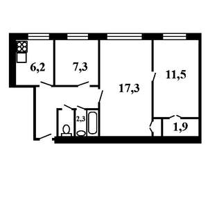 3-к квартира, на длительный срок, 48м2, 2/5 этаж