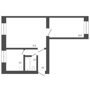 2-к квартира, на длительный срок, 46м2, 4/5 этаж