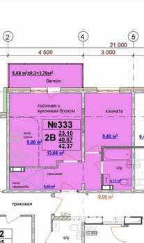 2-к квартира, на длительный срок, 55м2, 12/16 этаж
