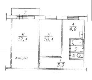2-к квартира, на длительный срок, 44м2, 4/5 этаж