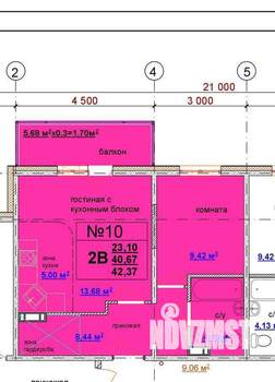 2-к квартира, на длительный срок, 42м2, 3/16 этаж