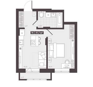 1-к квартира, вторичка, 42м2, 3/16 этаж