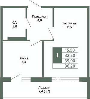 1-к квартира, вторичка, 36м2, 15/15 этаж