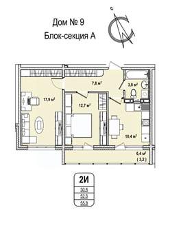 2-к квартира, строящийся дом, 56м2, 12/16 этаж