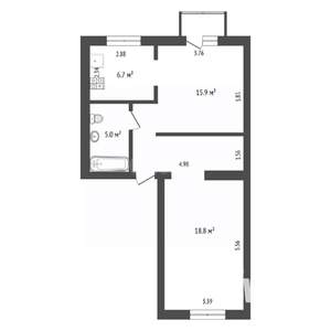 2-к квартира, вторичка, 54м2, 5/5 этаж