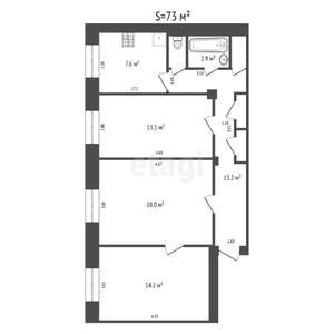 3-к квартира, вторичка, 73м2, 5/5 этаж