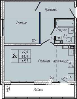 1-к квартира, вторичка, 48м2, 6/17 этаж