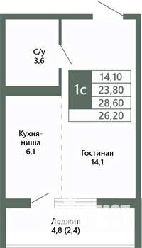 1-к квартира, вторичка, 26м2, 10/15 этаж