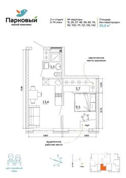 1-к квартира, вторичка, 35м2, 8/15 этаж