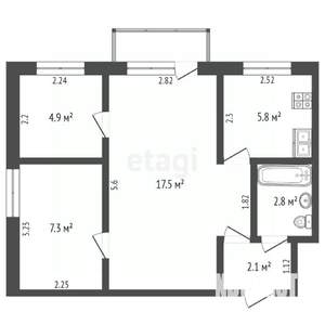 3-к квартира, вторичка, 40м2, 2/2 этаж