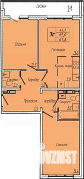 2-к квартира, вторичка, 67м2, 3/17 этаж