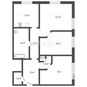 3-к квартира, вторичка, 59м2, 1/2 этаж
