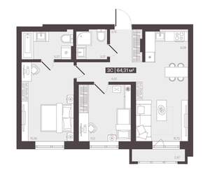 3-к квартира, вторичка, 64м2, 3/16 этаж