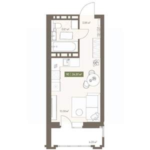 Студия квартира, строящийся дом, 25м2, 15/16 этаж