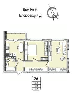 2-к квартира, строящийся дом, 54м2, 13/16 этаж