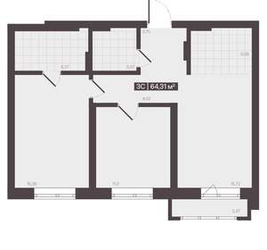 3-к квартира, вторичка, 64м2, 3/16 этаж