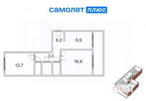 2-к квартира, вторичка, 55м2, 10/10 этаж
