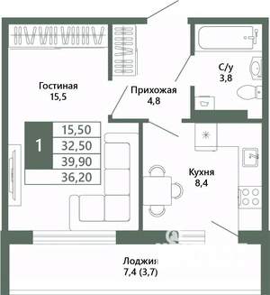 1-к квартира, вторичка, 36м2, 8/15 этаж