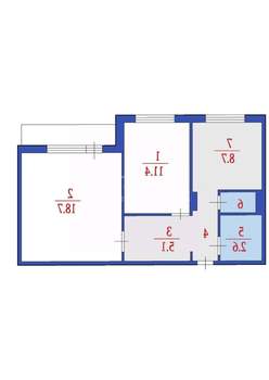 2-к квартира, вторичка, 50м2, 5/9 этаж