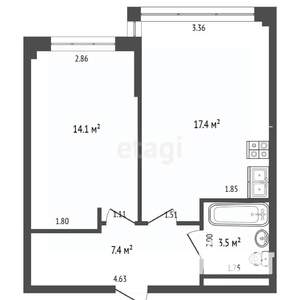 2-к квартира, строящийся дом, 44м2, 15/15 этаж