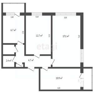 3-к квартира, вторичка, 58м2, 8/12 этаж