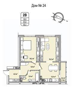 2-к квартира, строящийся дом, 63м2, 3/17 этаж