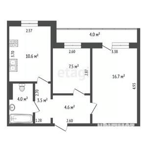 2-к квартира, вторичка, 48м2, 9/9 этаж