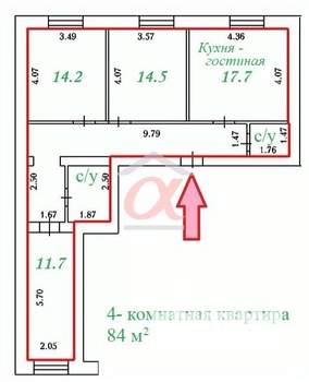 4-к квартира, вторичка, 84м2, 2/3 этаж