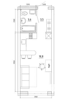 1-к квартира, вторичка, 26м2, 5/8 этаж