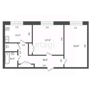 2-к квартира, вторичка, 47м2, 2/5 этаж