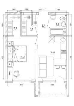 2-к квартира, вторичка, 46м2, 4/8 этаж