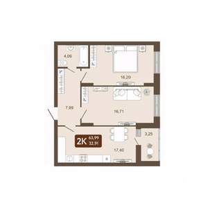 2-к квартира, вторичка, 64м2, 3/20 этаж