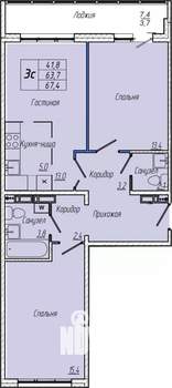 2-к квартира, вторичка, 68м2, 12/17 этаж
