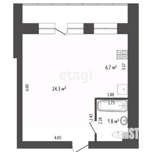 1-к квартира, вторичка, 38м2, 4/9 этаж