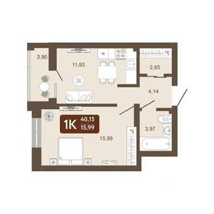 1-к квартира, вторичка, 40м2, 18/25 этаж