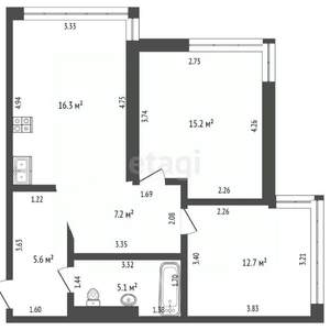 3-к квартира, вторичка, 62м2, 3/15 этаж