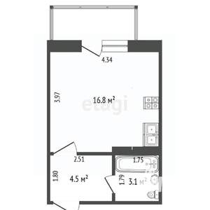 Студия квартира, вторичка, 24м2, 9/9 этаж