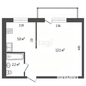 1-к квартира, вторичка, 34м2, 7/9 этаж