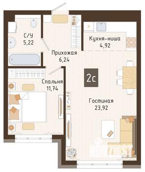 2-к квартира, вторичка, 52м2, 5/7 этаж