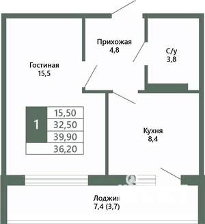 1-к квартира, вторичка, 36м2, 11/15 этаж