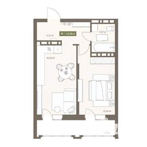 1-к квартира, вторичка, 43м2, 15/16 этаж