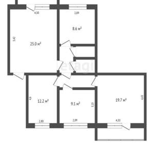 4-к квартира, вторичка, 74м2, 2/9 этаж