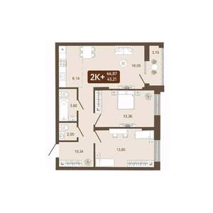 2-к квартира, вторичка, 67м2, 16/25 этаж