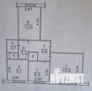 3-к квартира, вторичка, 64м2, 1/9 этаж