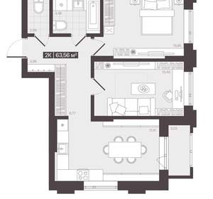 2-к квартира, вторичка, 64м2, 2/16 этаж